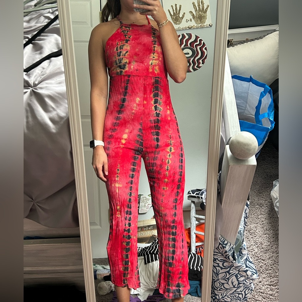 Red and Black Jumpsuit with Halter Top